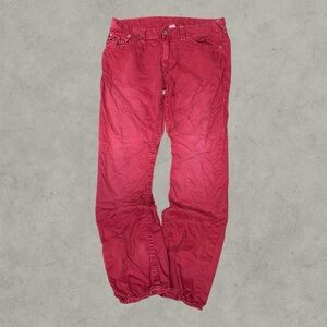 True Religion Jeans Mens 36x32 Red Straight Baggy Loose Wide Leg Y2K Flap Pocket